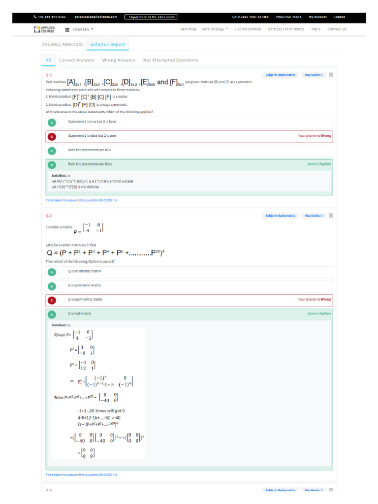 Practice Test-1 Introduction To Matrices, Types of Matrices ...