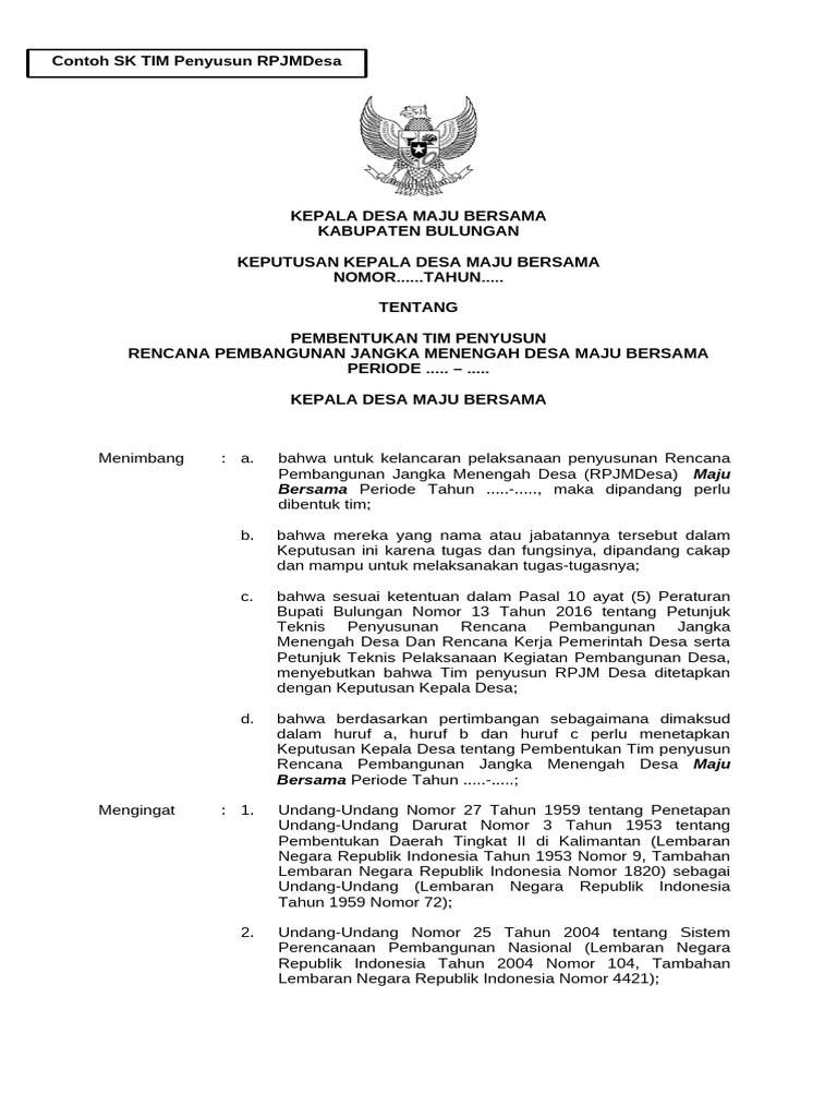 Pembentukan Tim RPJMDesa Maju Bersama | PDF