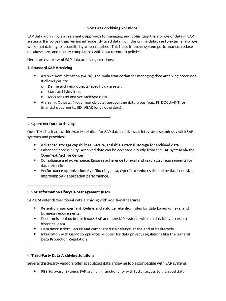 Sap Data Archiving Solutions Overview Pdf Cloud Computing Databases