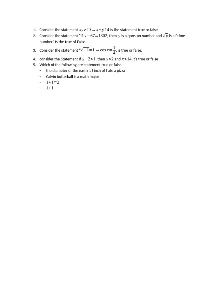 True or False Math Statements Analysis | PDF