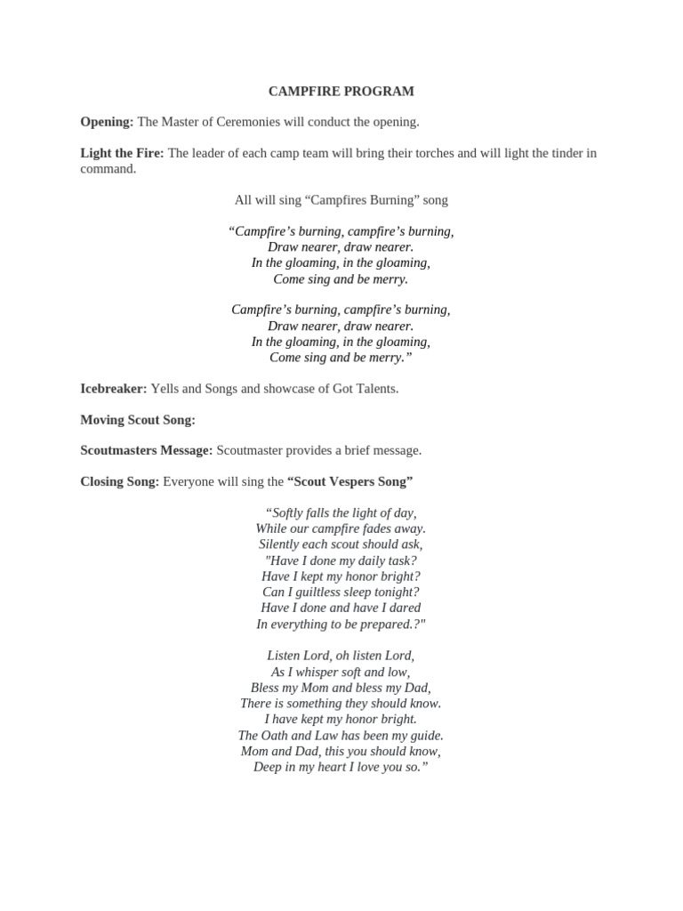 Campfire Program | PDF