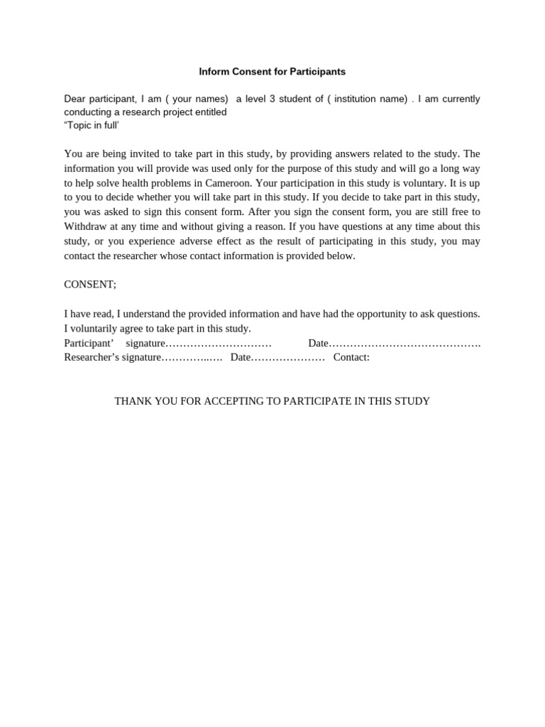 Informed Consent Form for Research Study | PDF