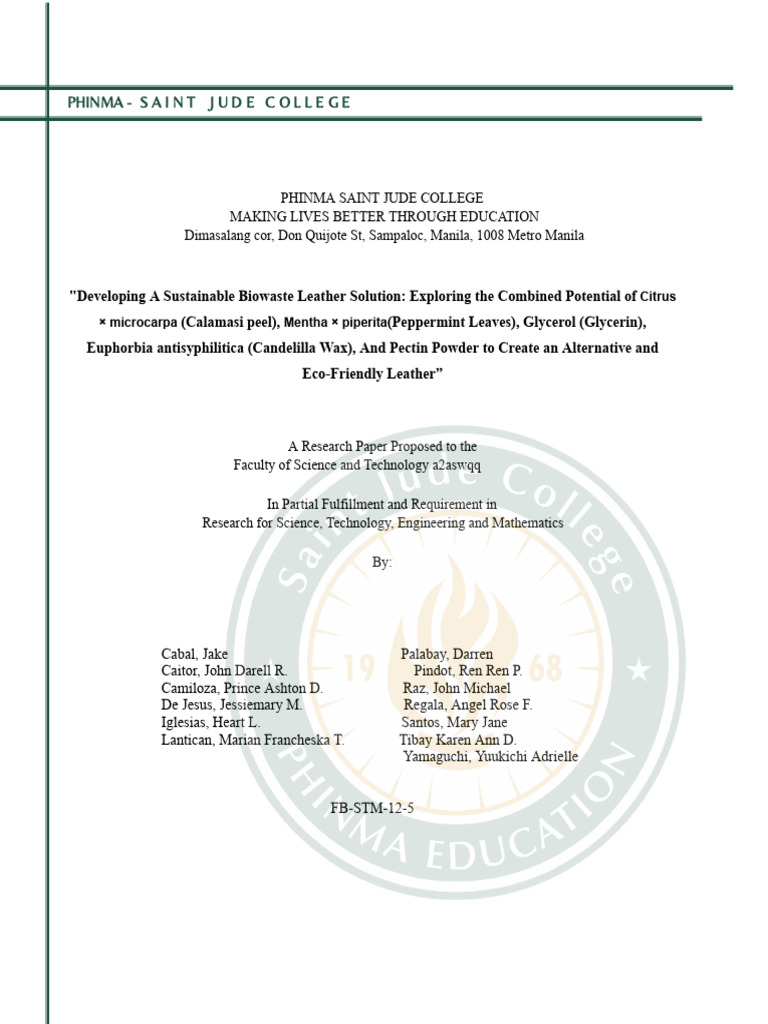 Bio Leather From Calamansi Peels Pdf