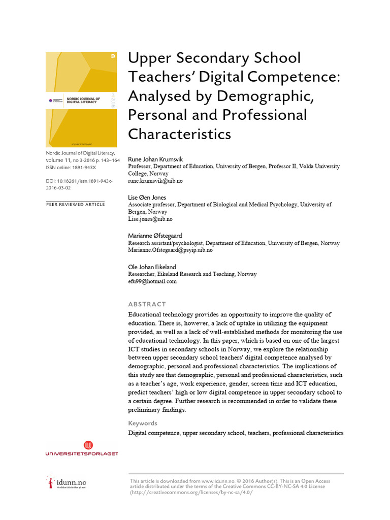 Teachers' Digital Competence in Norway | PDF | Teachers | Educational ...