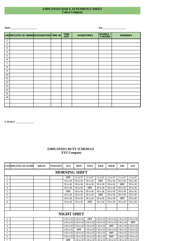 Daily Attendance and Duty Schedule | PDF
