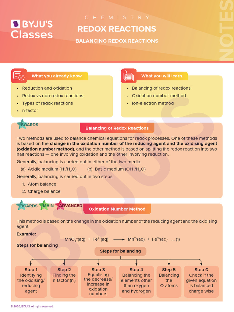 Balancing Redox Reactions Guide | PDF | Redox | Chemical Reactions