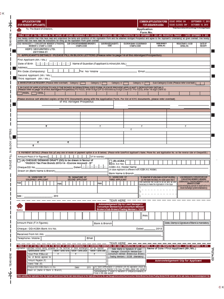 HUDCO Tax Free Bonds Application Form | PDF | Bonds (Finance) | Interest