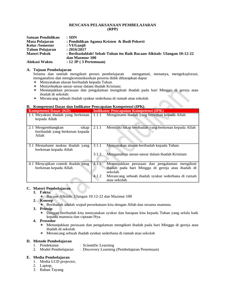 Rpp Pak Bp Sd Kelas 6 Pdf