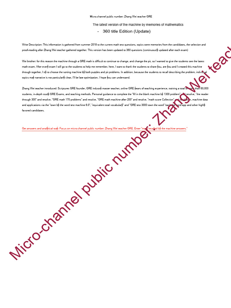 GRE Math Questions Compilation by Zhang Wei | PDF | Graduate Record ...