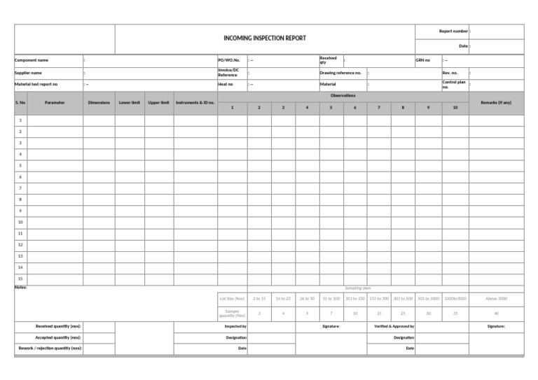 Incoming Inspection Report | PDF