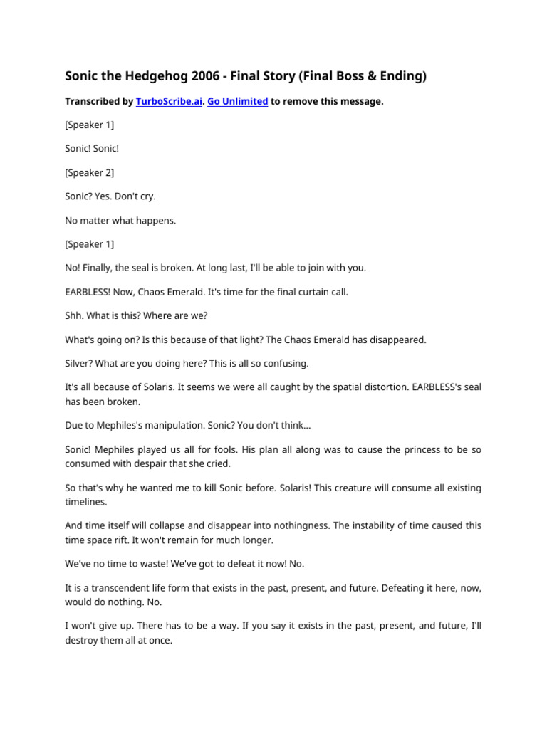 Sonic the Hedgehog 2006 - Final Story (Final Boss & Ending) | PDF