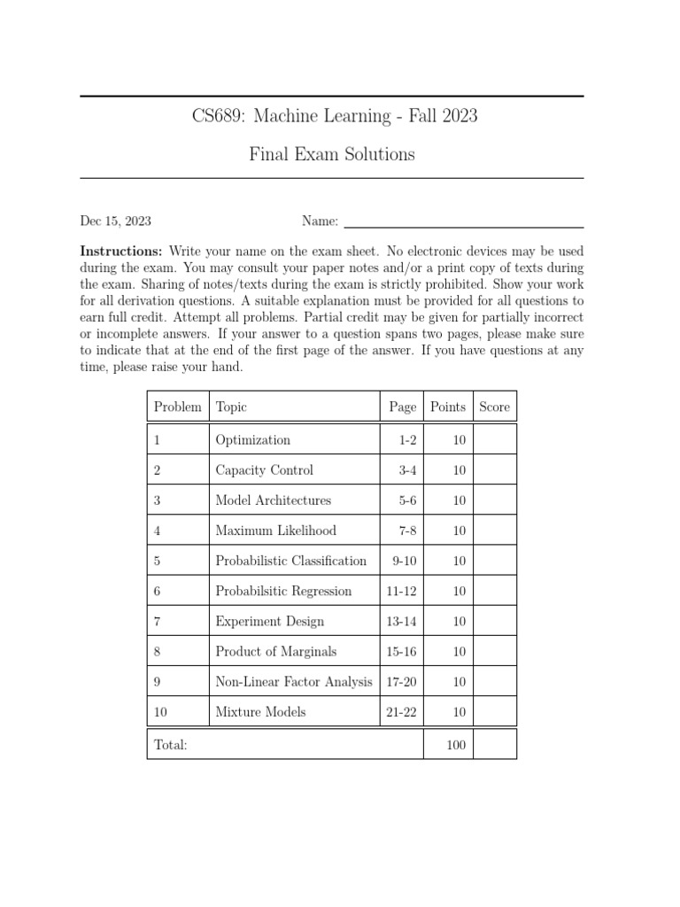 CS689 Fall 2023 ML Final Exam Solutions | PDF | Mathematical ...