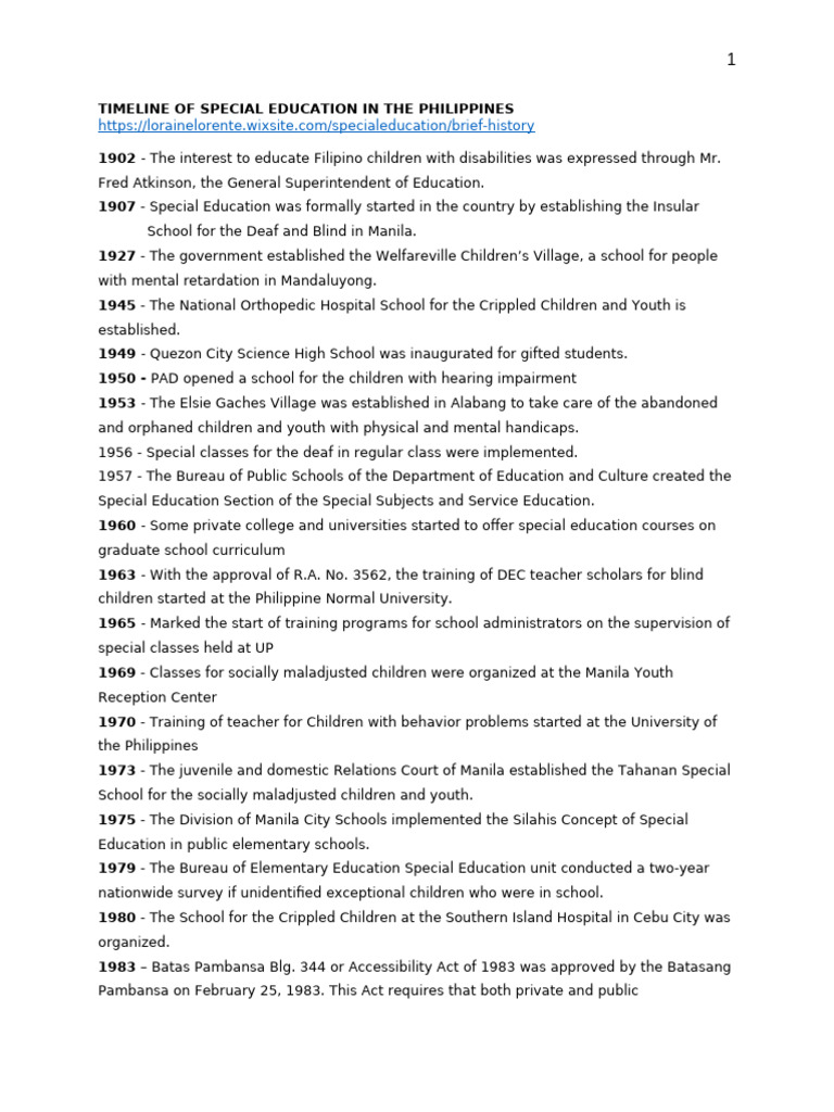 Special Education Timeline in the Philippines | PDF | Special Education ...