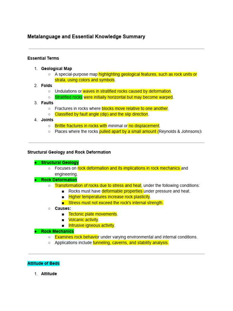 Geological Map and Rock Deformation Insights | PDF | Geology | Fault ...