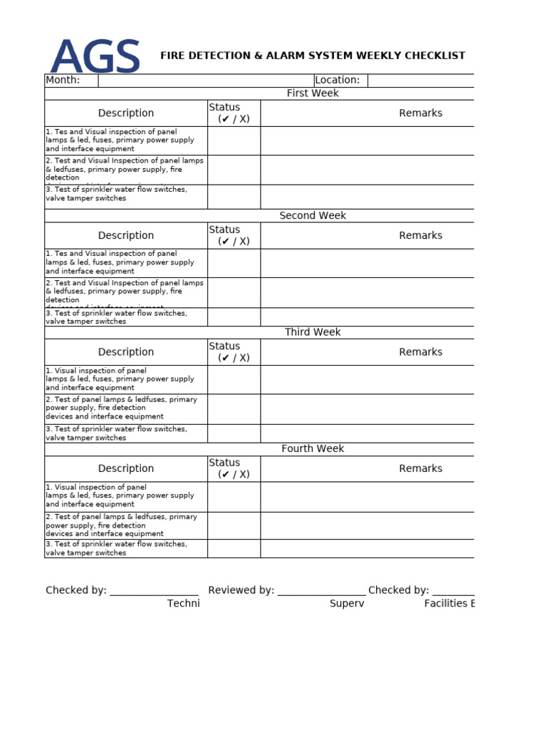 Fdas Weekly and Monthly Checklist | PDF | Power Supply | Manufactured Goods