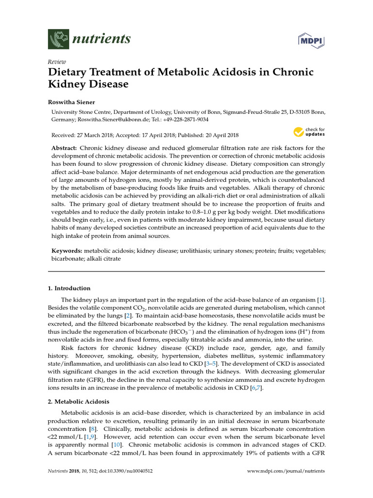 Dietary Treatment of Metabolic Acidosis in Chronic Kidney Disease | PDF ...