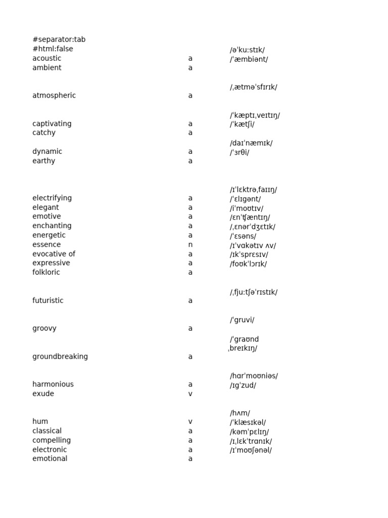 Music Descriptive Vocabulary Guide | PDF | Jazz | Songs