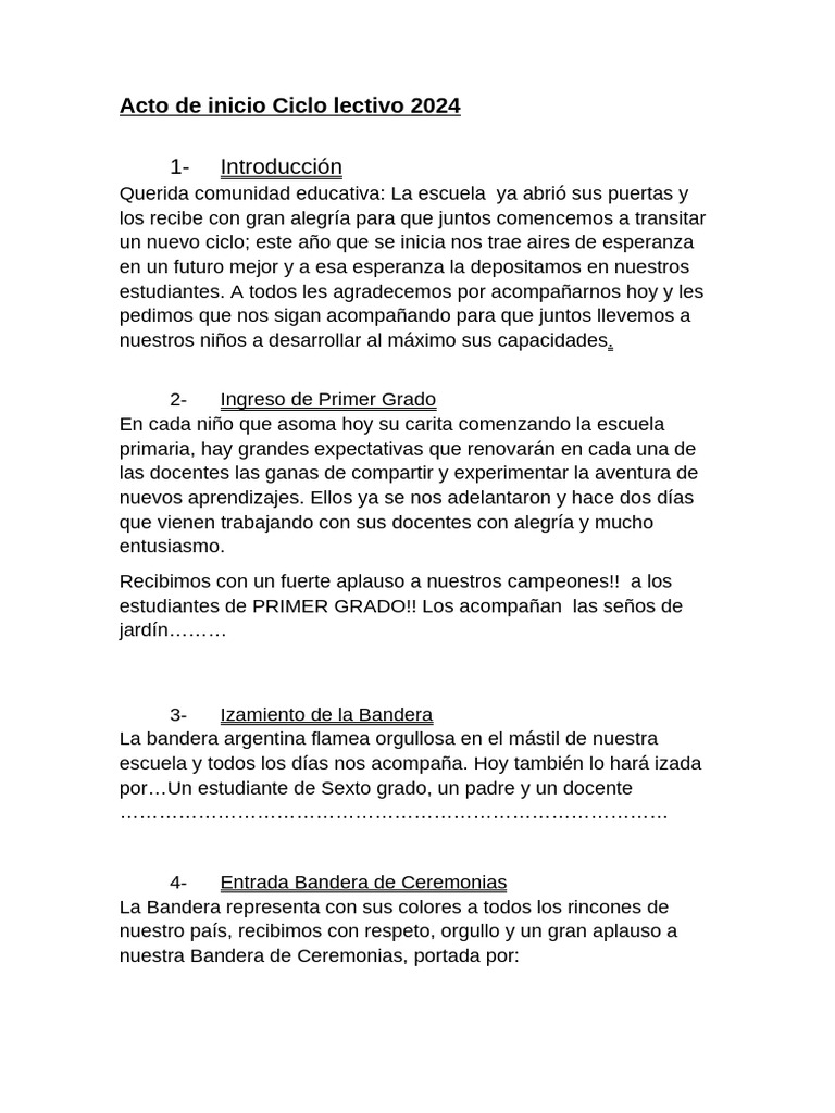 Acto de Inicio Ciclo Lectivo 2024 | PDF