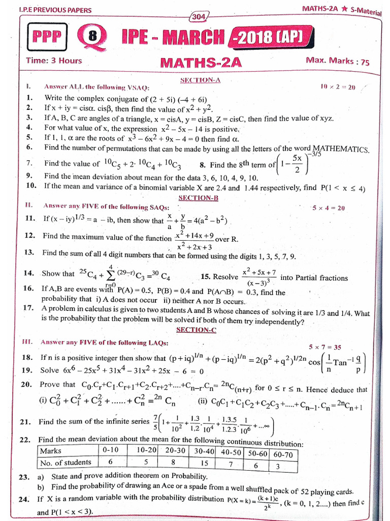 2nd Year Maths2a Privious Papers-1 | PDF