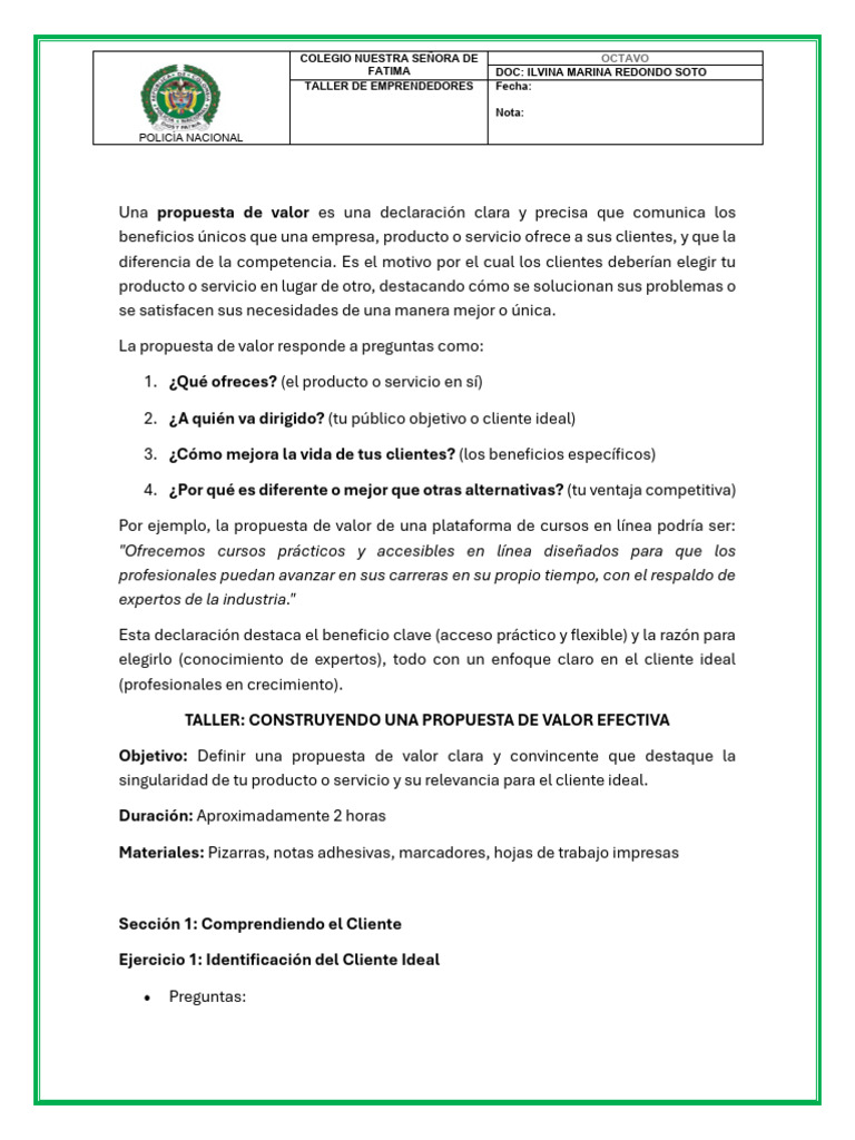 Taller de Propuesta de Valor Efectiva | PDF | Business | Producto (Negocio)