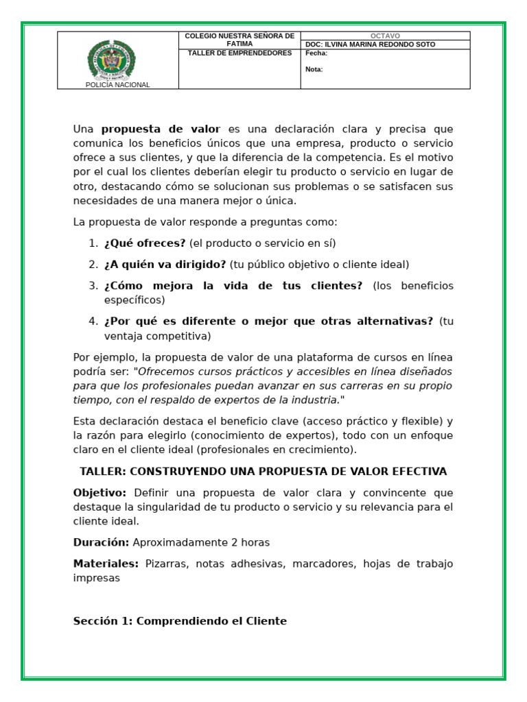 Taller de Propuesta de Valor Efectiva | PDF | Producto (Negocio) | Business