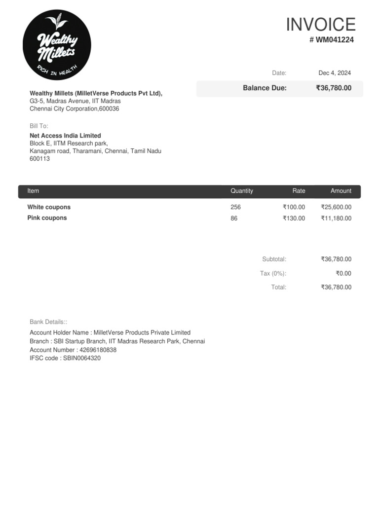 Invoice for Net Access India Limited | PDF