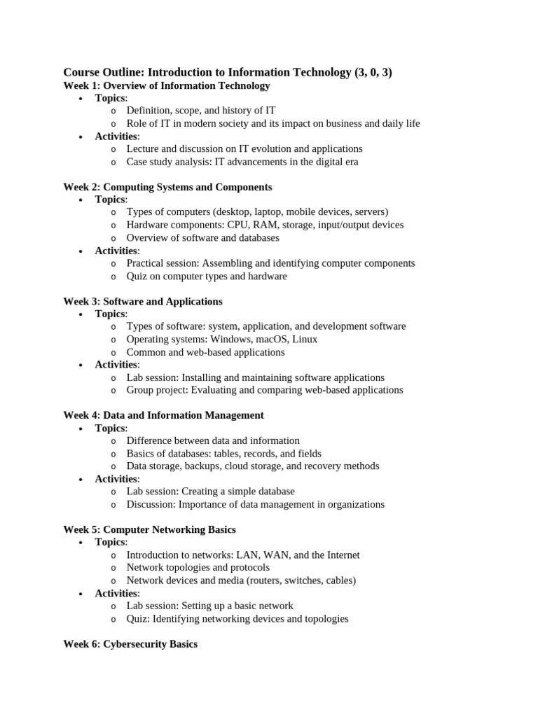 Introduction to Information Technology Course | PDF | Computer Network ...