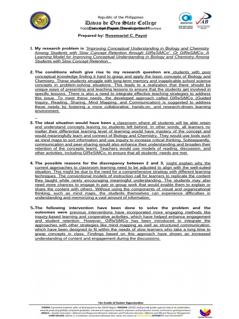 Concept Paper Development 1 | PDF | Learning | Inquiry Based Learning
