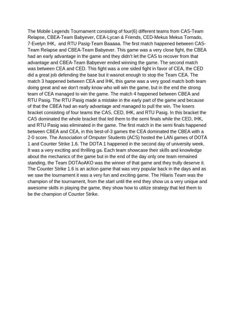 Mobile Legends Tournament Results Summary | PDF