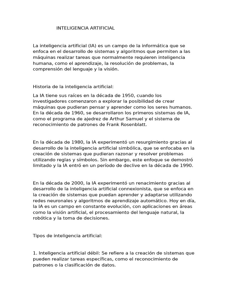 Historia y Aplicaciones de la IA | PDF | Inteligencia artificial ...