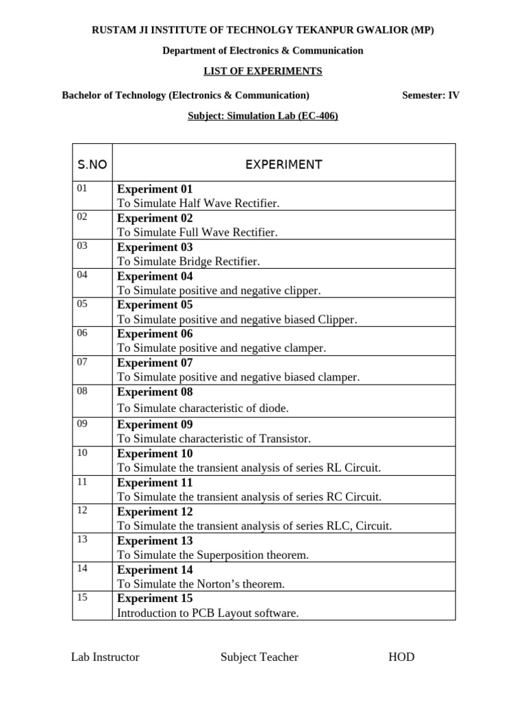Electronics Simulation Lab Experiments | PDF