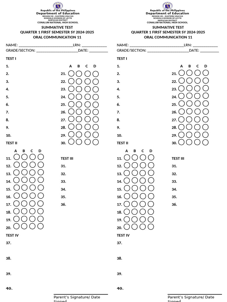Oral Communication Summative Test Q1 2024 | PDF | Government | Public ...