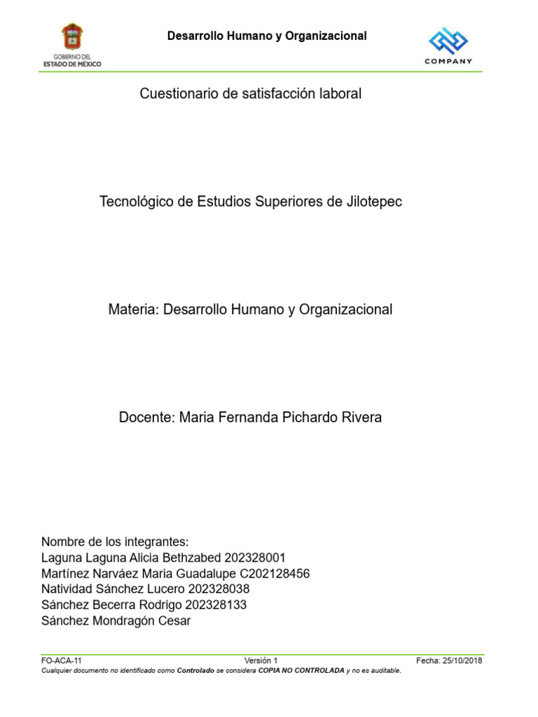 Cuestionario Satisfacción Laboral TESJ | PDF