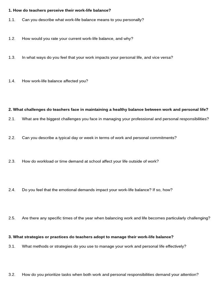 Work-Life Balance Guide Questions | PDF