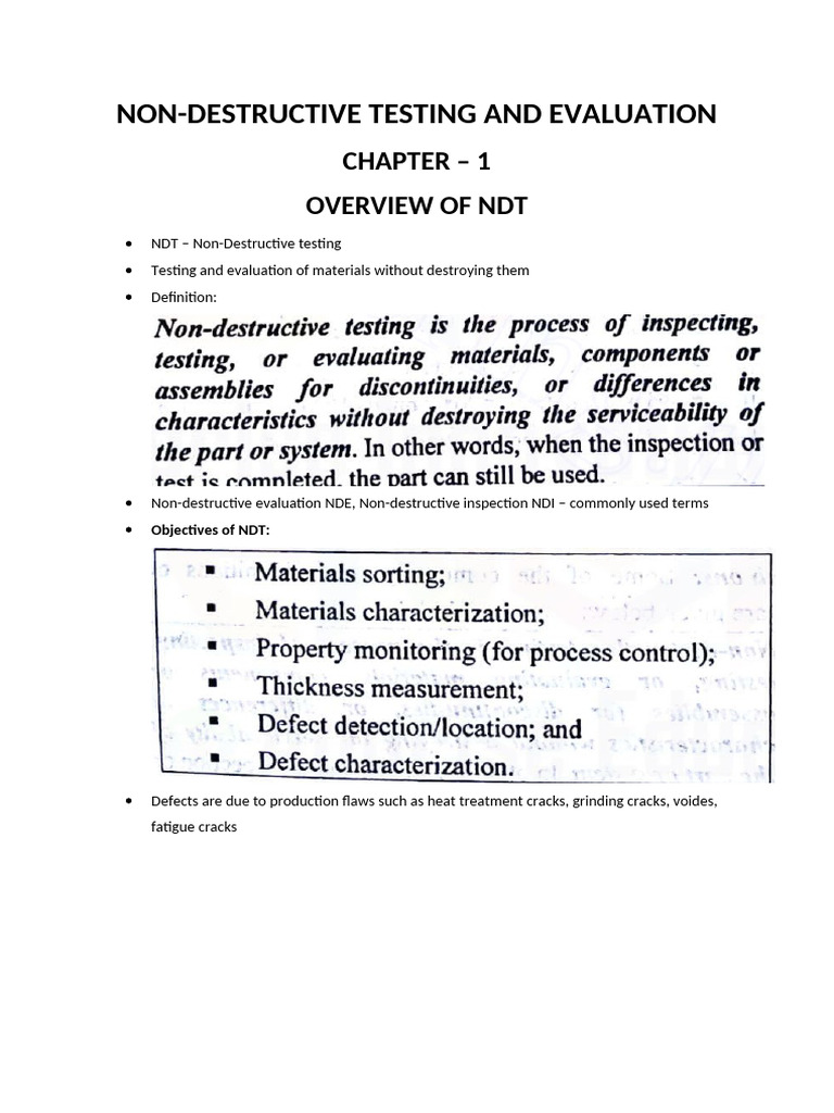 Non-Destructive Testing and Evaluation: Chapter - 1 Overview of NDT | PDF