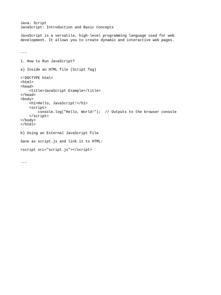 JavaScript Basics for Web Development | PDF