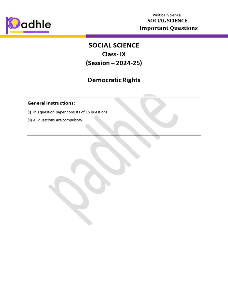 Class IX Democratic Rights Questions | PDF | Social Policy | Political ...