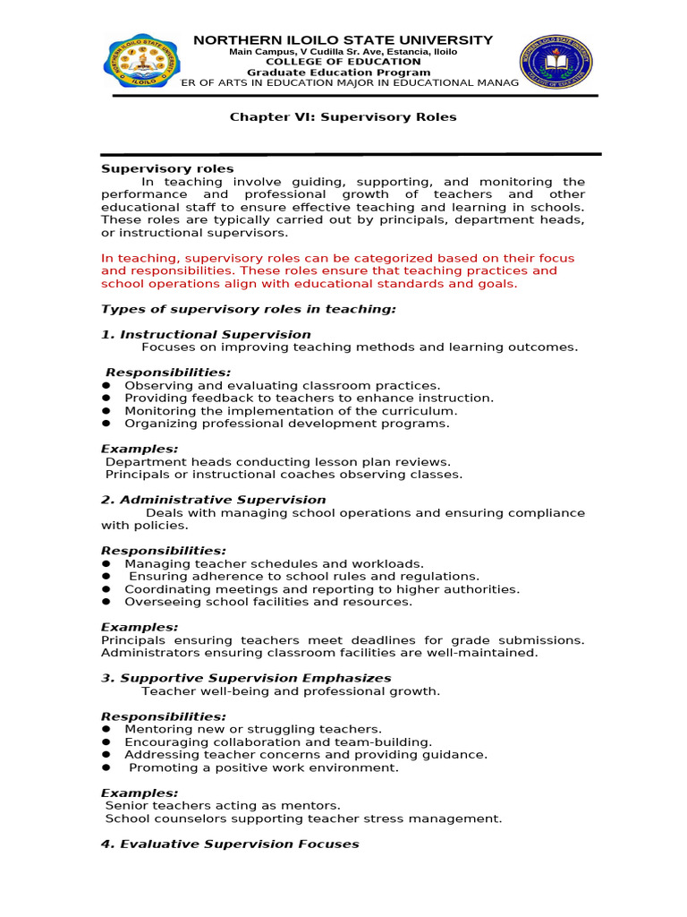 Supervisory Roles in Education Management | PDF | Teachers | Mentorship