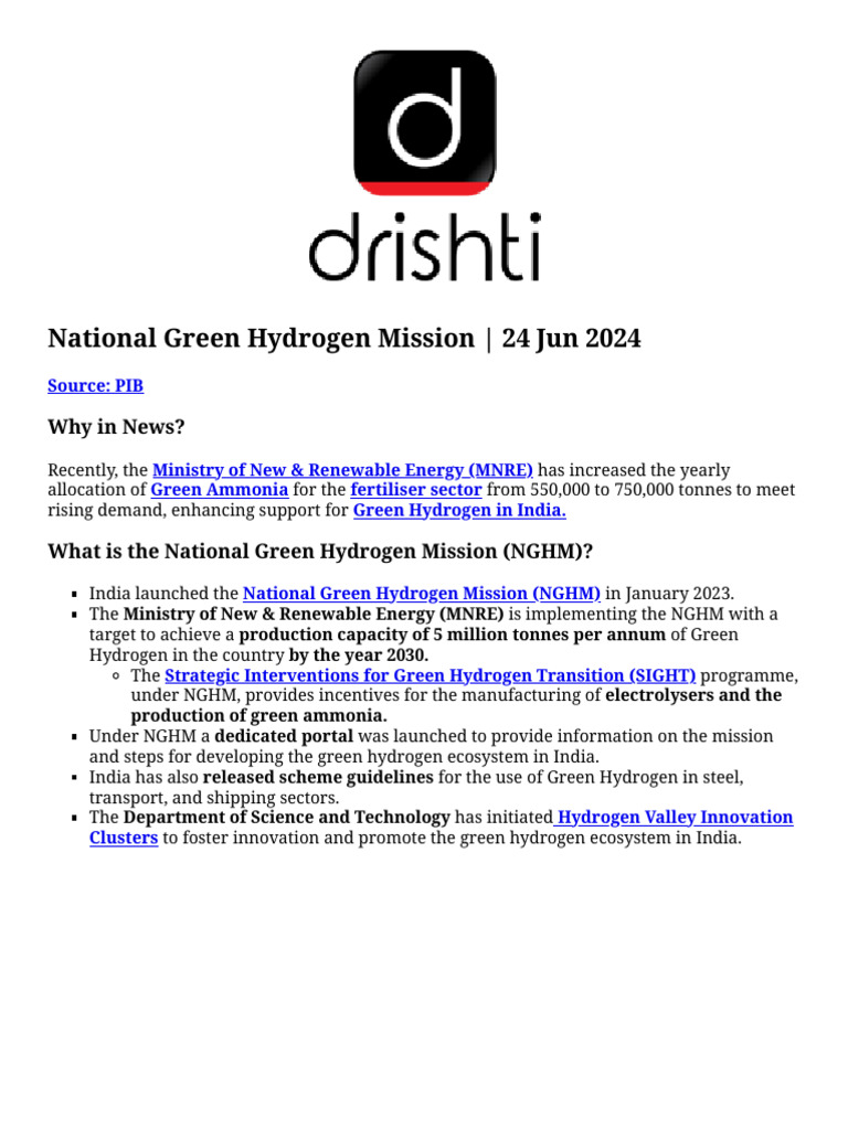 National Green Hydrogen Mission | PDF | Ammonia | Fuels