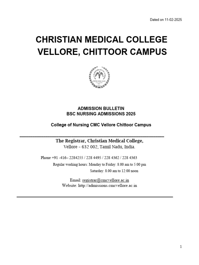 BSc Nursing Chittoor Bulletin 2025 | PDF | Medical School | Debit Card