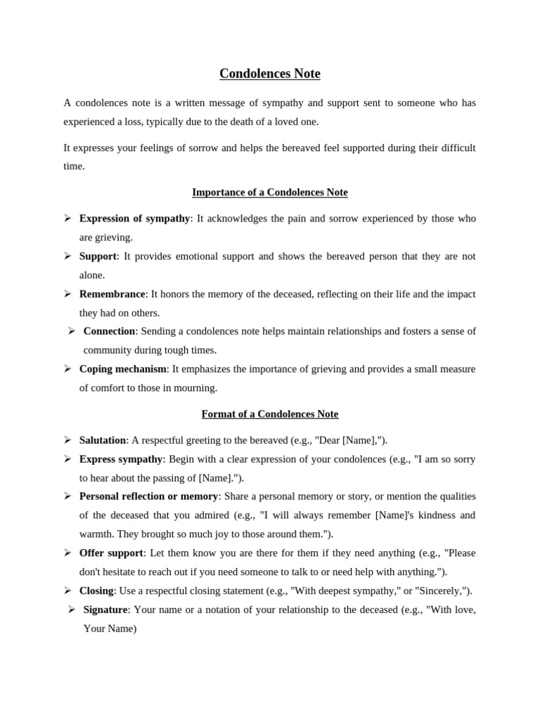 How to Write a Condolences Note | PDF