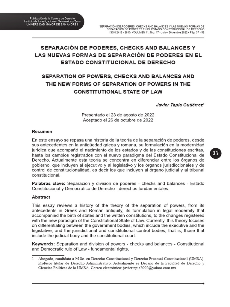 Separación de Poderes en el Estado Constitucional | PDF | Constitución ...