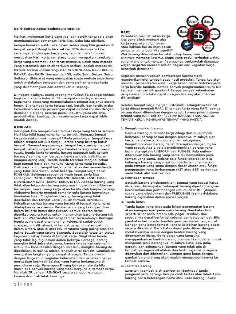 Seiri-Seiton-Seiso-Seiketsu-Shitsuke Rapi | PDF