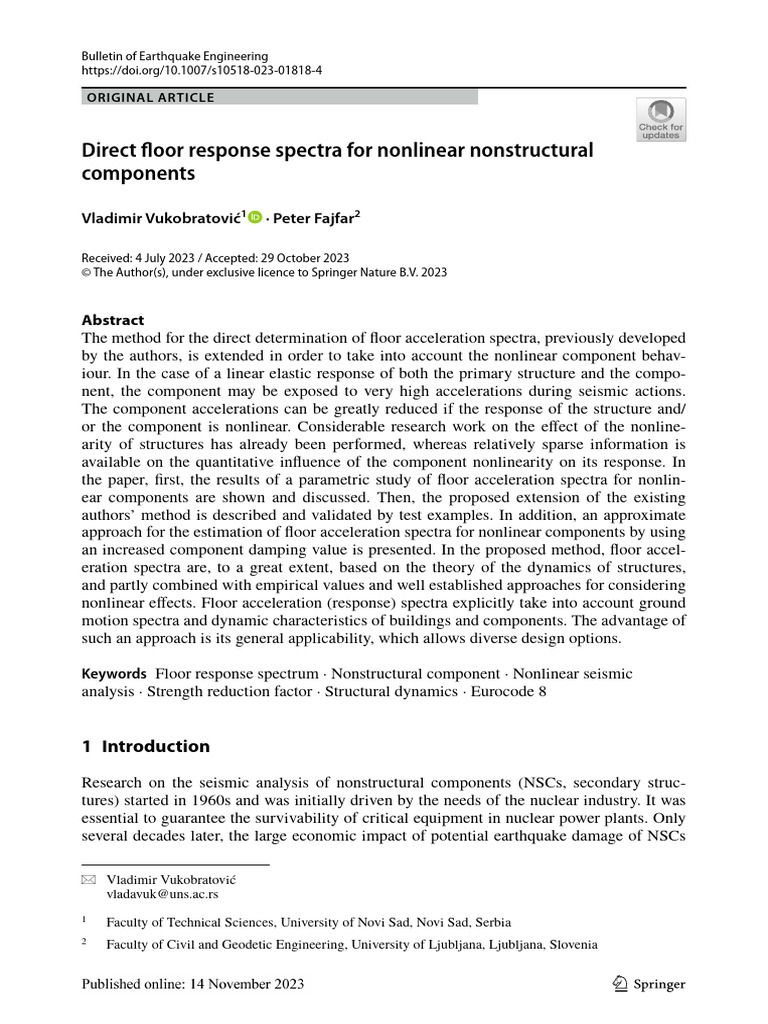 Nonlinear Floor Response Spectra Analysis | PDF | Earthquake ...