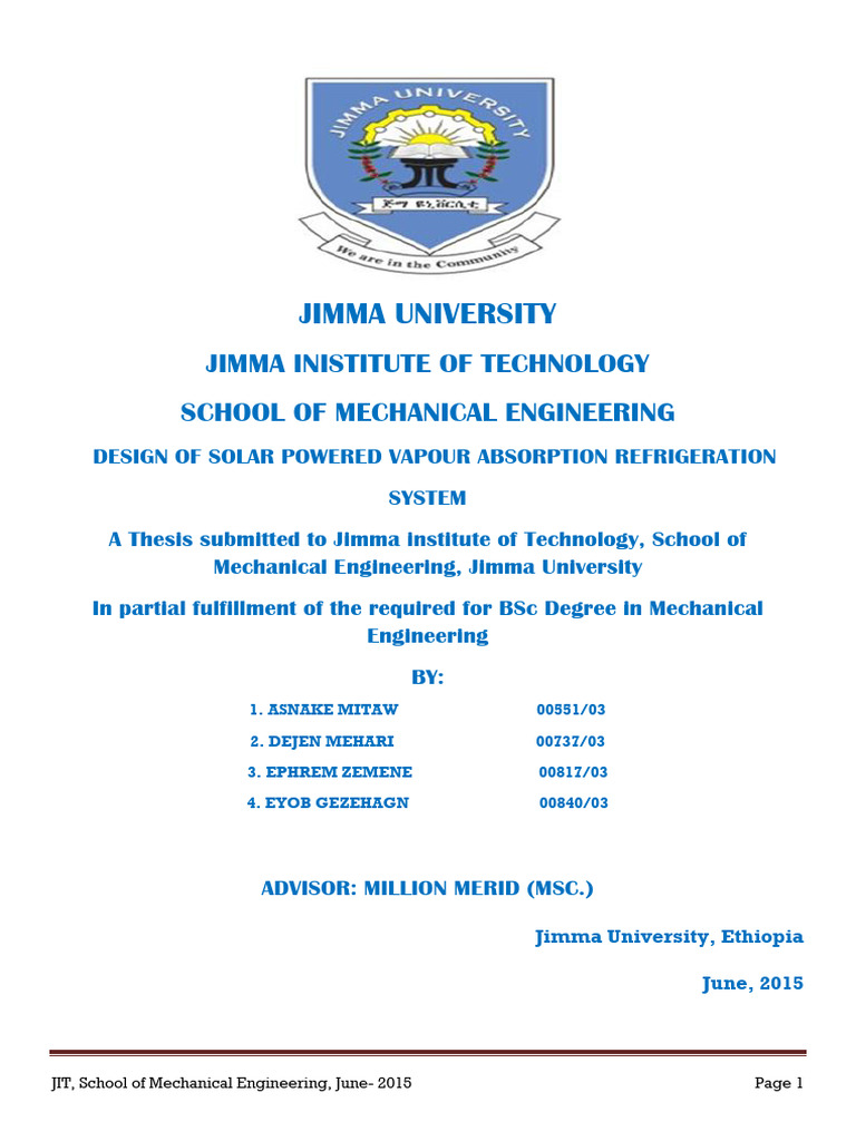 Design of Solar Powered Vapour Absorption Refrigeration | PDF ...