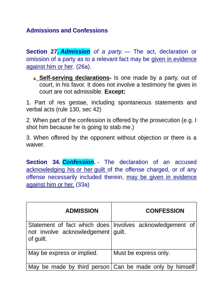 Understanding Admissions and Confessions | PDF | Confession (Law ...