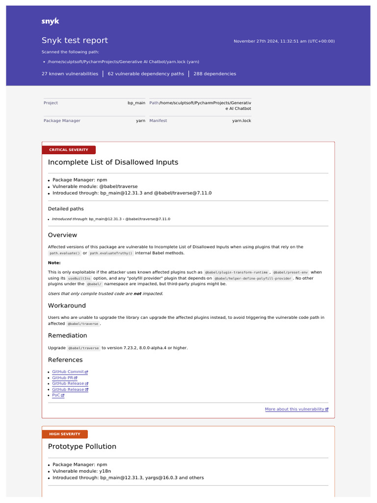 snyk-report (27) | PDF | Java Script | Denial Of Service Attack