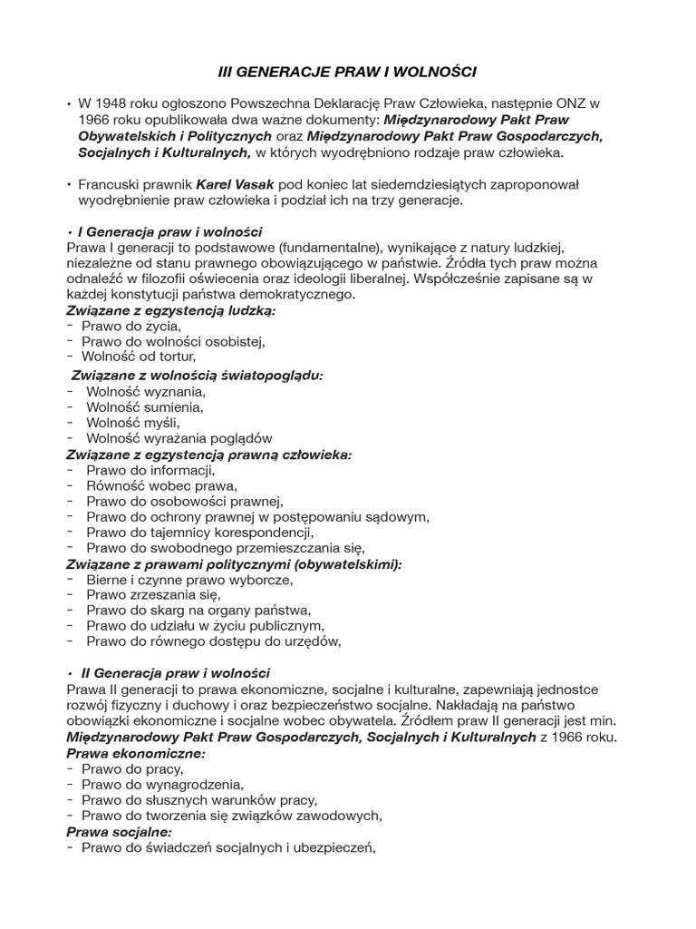 Trzy Generacje Praw I Wolnosci 3,4,5 | PDF