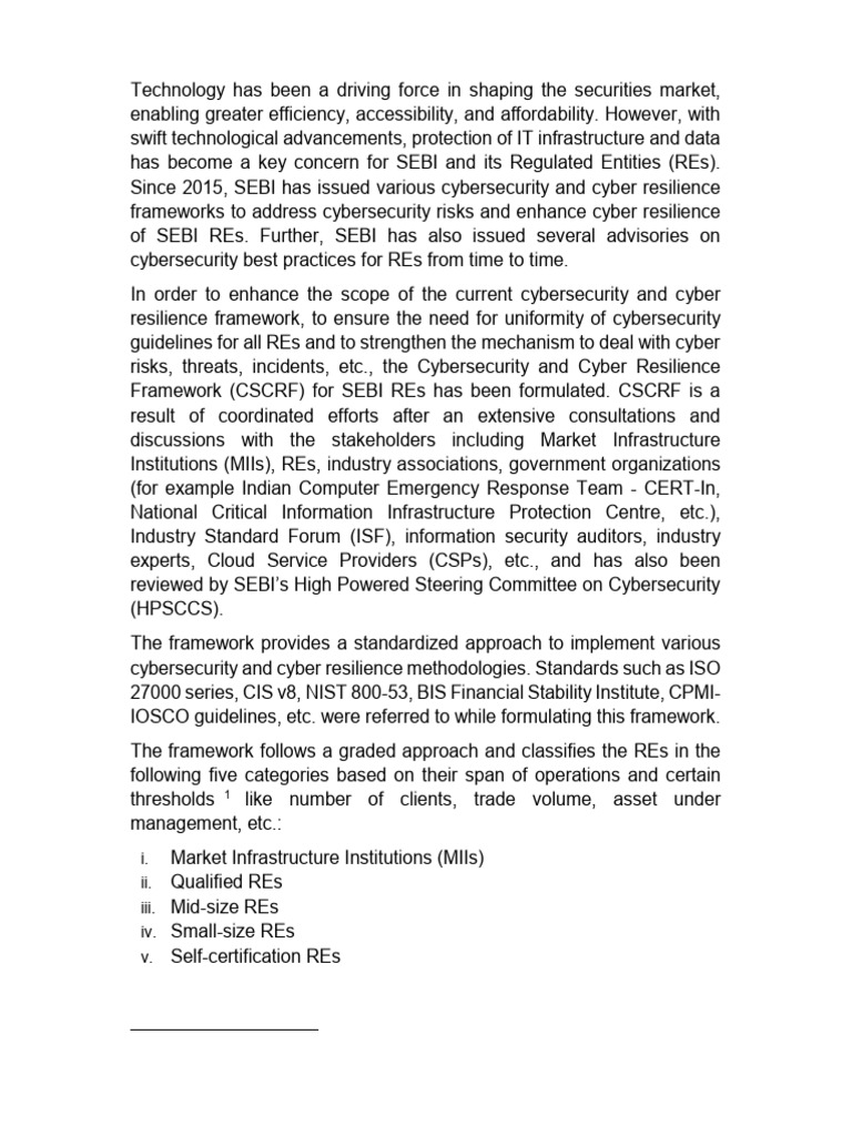 SEBI Cybersecurity Framework Overview | PDF | Security | Computer Security