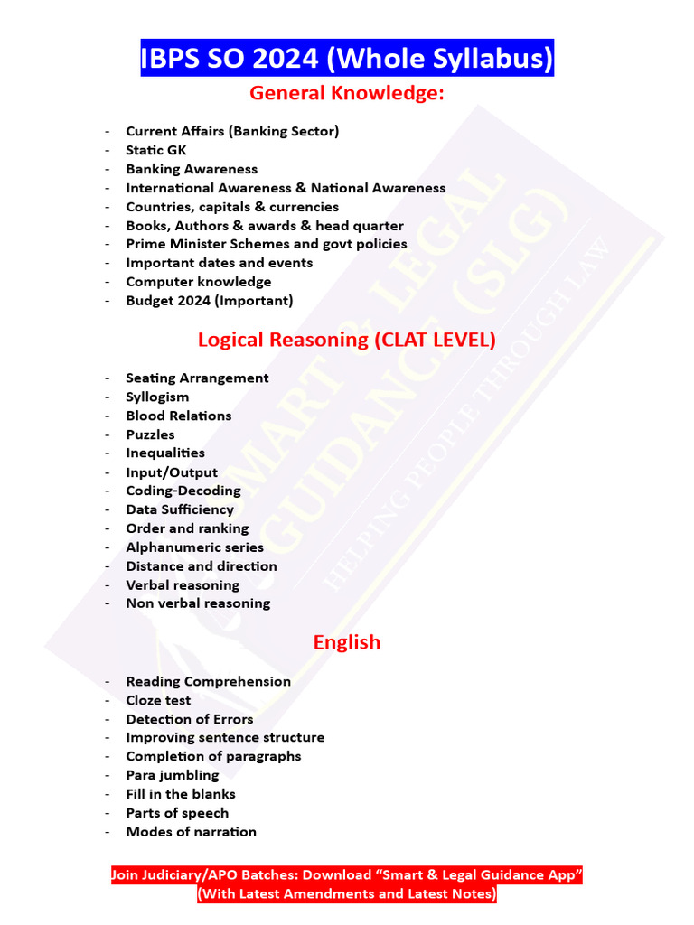IBPS SO 2024 Syllabus | PDF